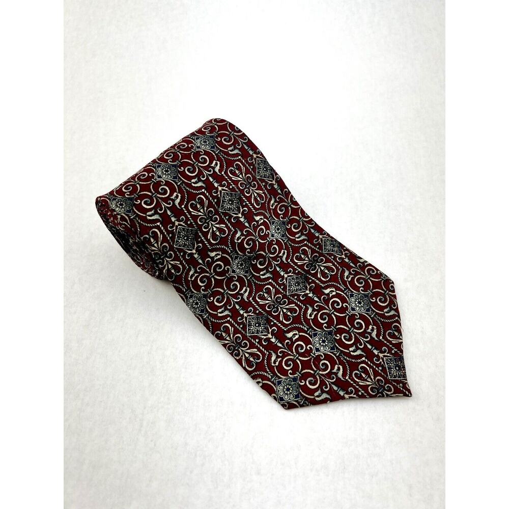 Claiborne Mens Tie Necktie Multicolor Floral 100% Silk Wide USA Vintage OS New